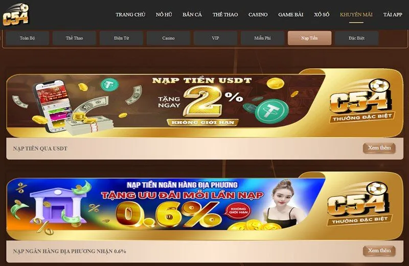nạp tiền c54 có khuyến mãi không